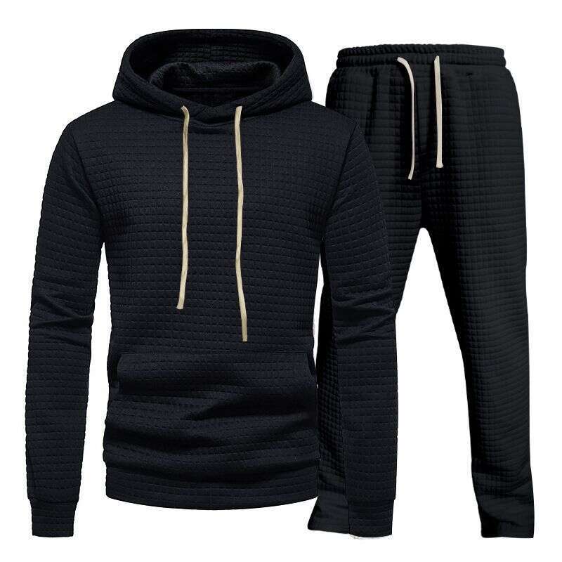 Designer Leisure High Quality Men's Clothing jacquard small square hooded sweater trousers casual sports men's suit