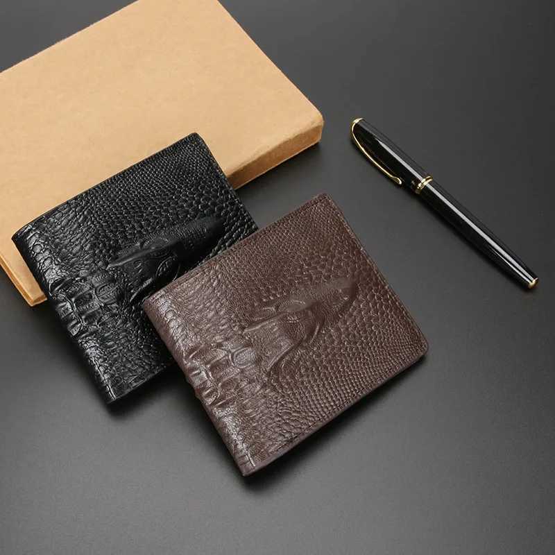 GOYN Leather Slim Minimalist Bifold Front Pocket Wallet for Men Bifold Short Crocodile Pattern Business Cardholder WalletXJ250806