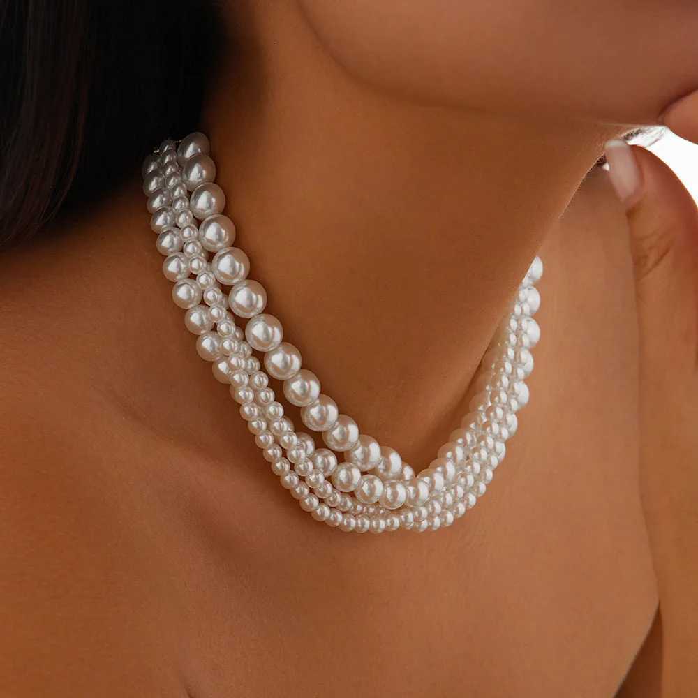 Elegant Imitation White Pearl Multi-layer Long Black Ribbon Choker Necklace For Girls Jewelry Trend Vacation Wedding Gifts X0288 Y250805