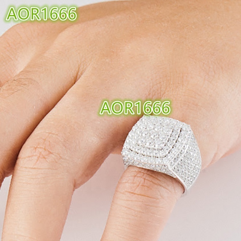 Luxury Lab Grown Moissanite Diamond Iced Out Gold Big Ring 925 Silver Hip Hop 18k Gold Plated Man Rings