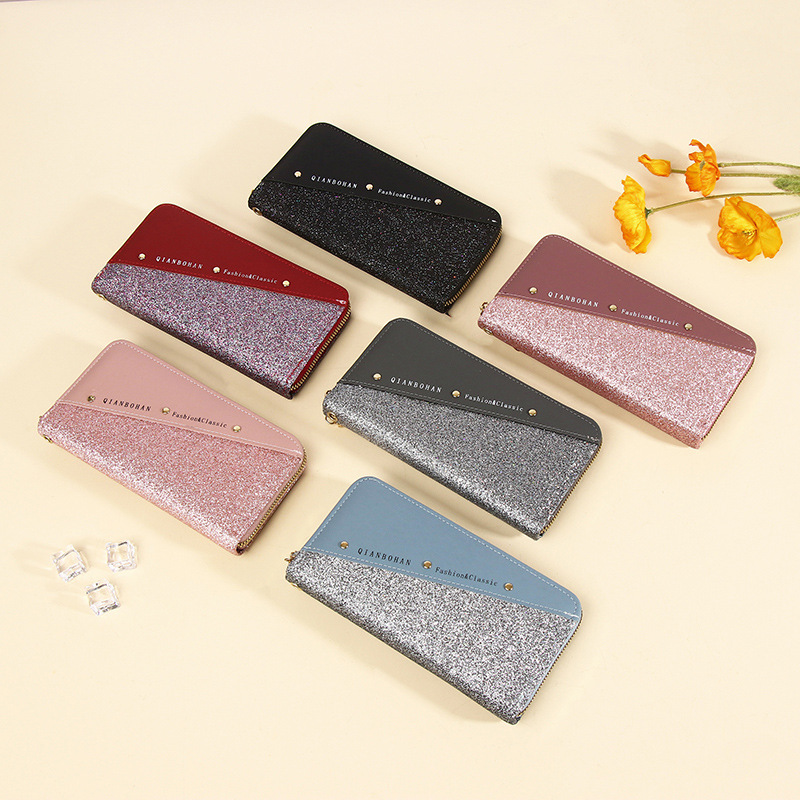 New Women Zipper Long Female Korean Version Stitching Color Contrast Large Capacity Wallet