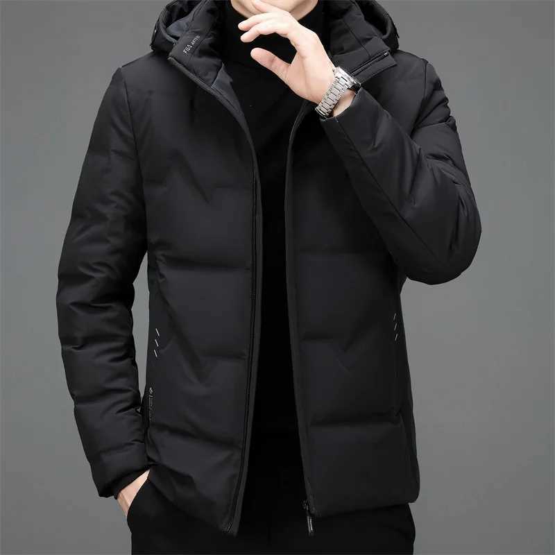 Casual Mens Hooded Duck Down Jackets Winter Business Windproof Wear Warm Puffer Coats Outdoor Solid Down Padded Tops Clothing W250806