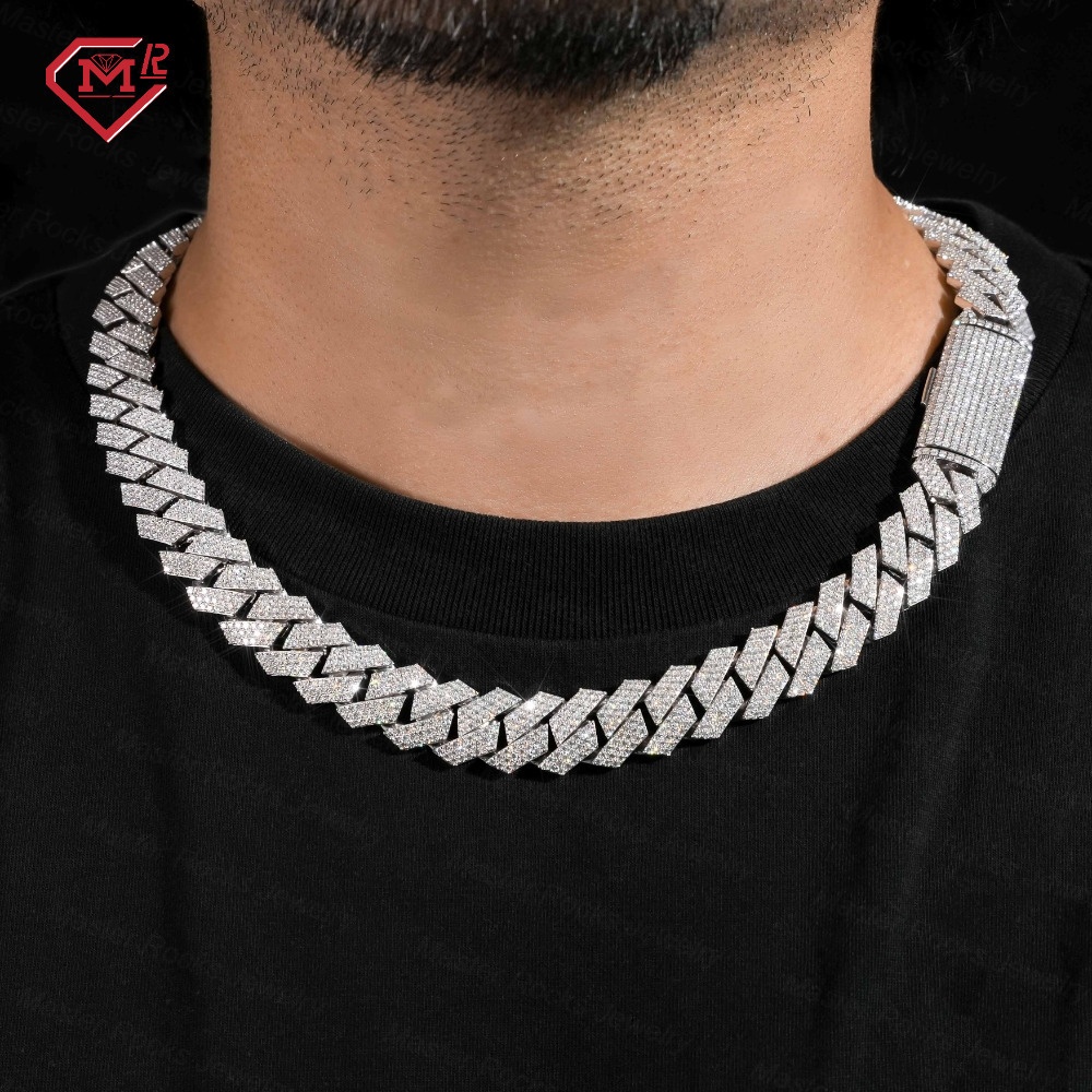 12MM 15MM Hiphop Moissanite Cuban Necklaces 3 Rows 925 Silver Jewelry Iced Out Moissanite Cuban Link Chain