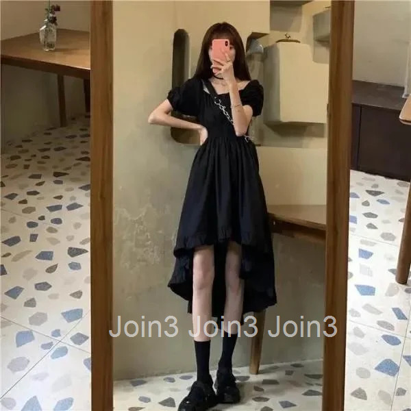 Nichea-line Black Dress Womens Summer French Vintage Slimming Elegant Short Skirt Long Dress Mixed Pattern