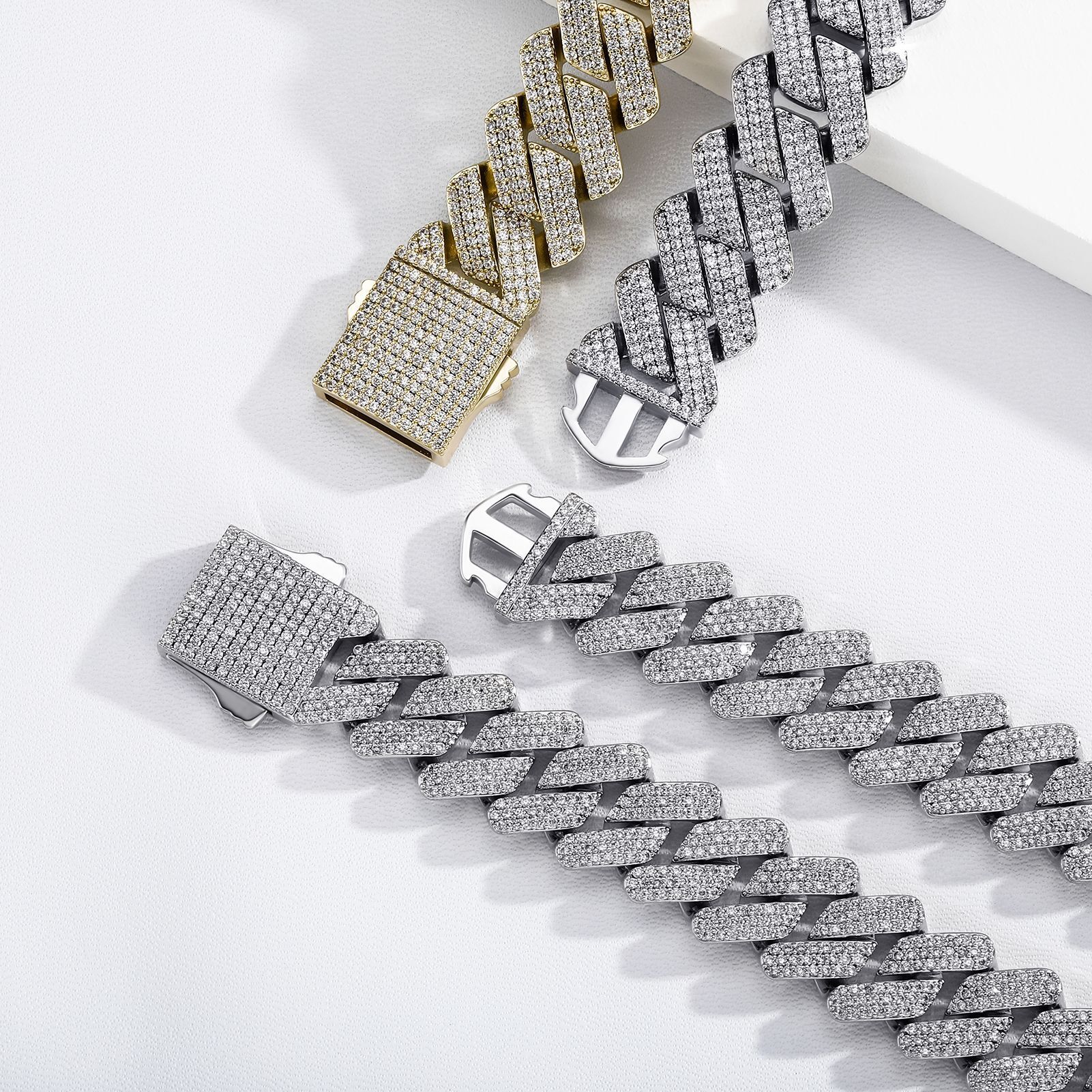 Hip Hop 18-20MM Dia Cuban Chain Men's Bracelet Jewelry Full Zircon Necklace