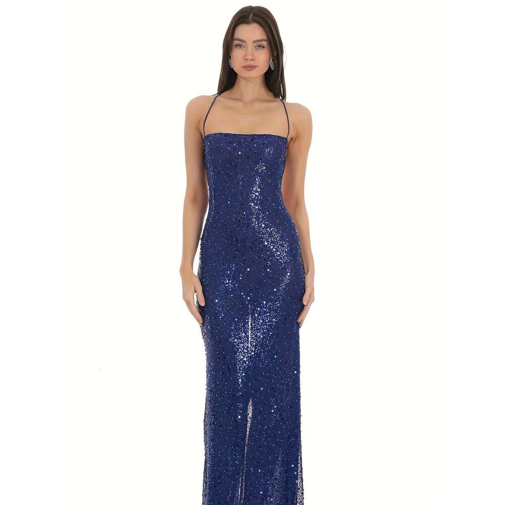 Adult Ceremony Birthday Banquet Annual Meeting Evening Party Engagement Gown Morning Robe Female Bride Floor-Length Strap Sequin Dress