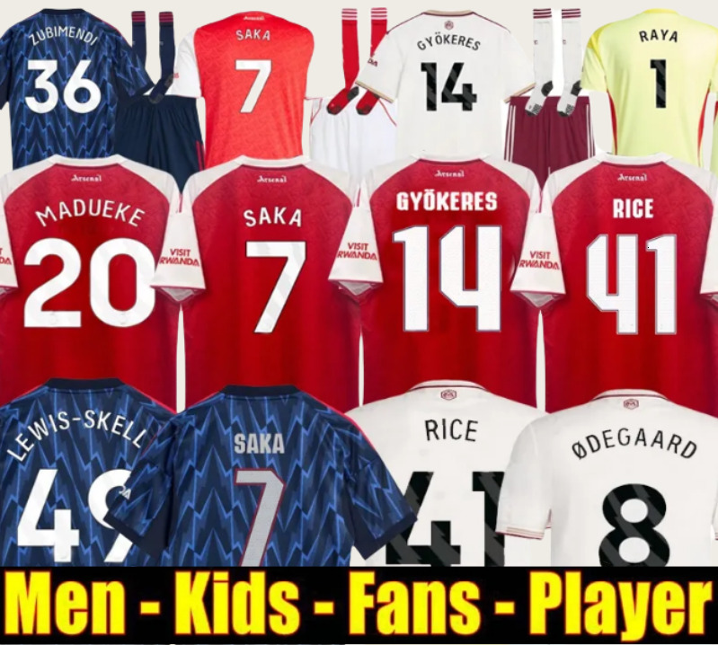 SAKA EZE Soccer Jerseys G. JESUS ODEGAARD RICE HAVERTZ 25 26 Gunners MARTINELLI SMITH ROWE NKETIAH ZINCHENKO SALIBA TROSSARD Football Shirt Men Kids Child Sets Kit