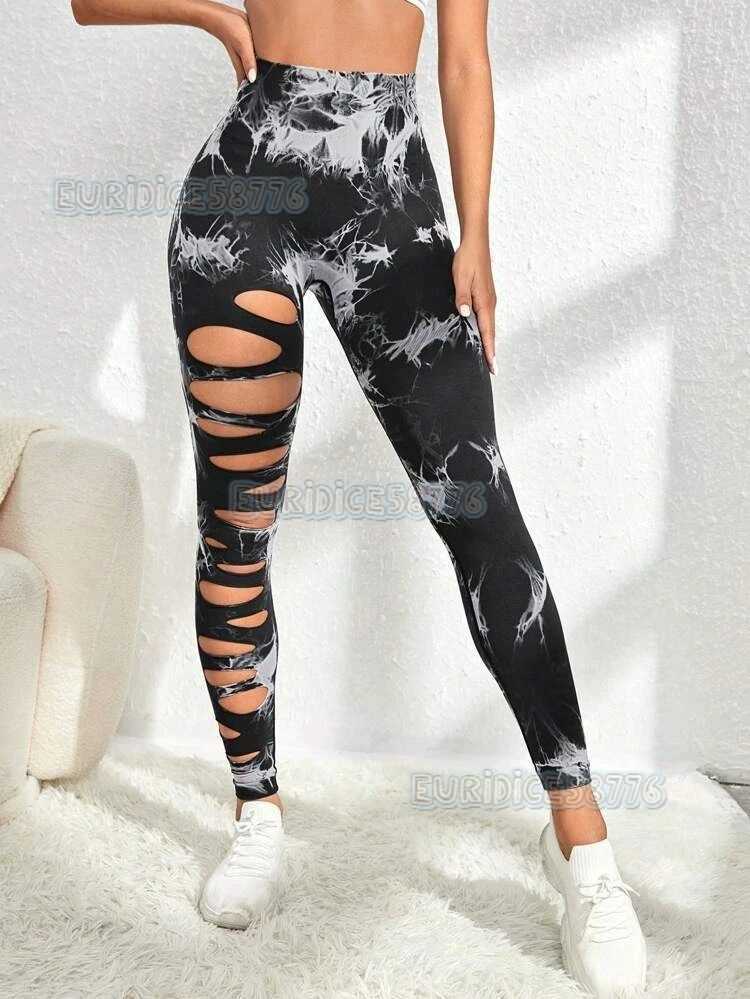 Hollow Tie-dye Yoga Pants High-waist Butt-lifting Fitness Pants Running Pants Yoga Wear Womens Long Pants H250806