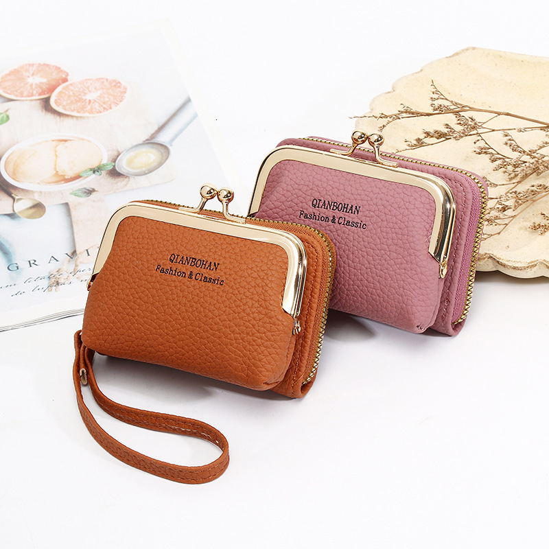 New Women's Wallet with Wrist Strap, Short Purse, Korean Style Coin Clip Bag, Multi-Card Slot Accordion Card Holder