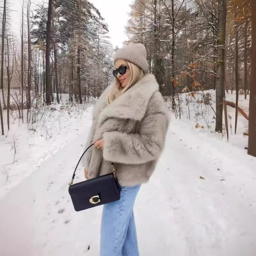 Autumn Winter New Faux Fur Coat Plus Size Black Women's Jacket