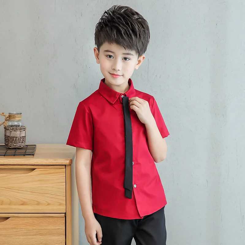Teenage Boys White Shirt Summer 2022 Cotton Bow Design Boys Shirt Short Sleeve Big Boy Button Down Shirts Children Tie Blouse. X250806
