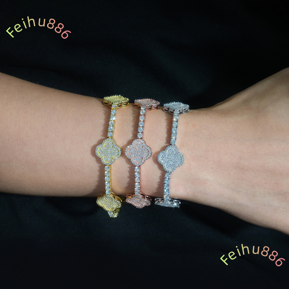 925 Sterling Silver Luxury Tennis Bracelet New GRA Certified Moissanite 3mm/4mm Elegant Clover Bangles