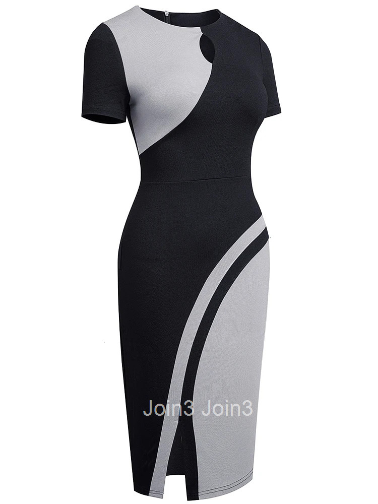 Nice-forever New Spring Elegant Stylish Contrast Color Patchwork Office Work vestidos Business Bodycon Women Dress B571