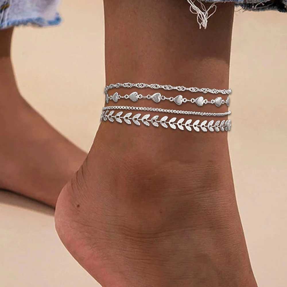 Stainless Steel Anklets Multi Chain Combination Fashionable Atmosphere Peach Blade Anklets For Women Jewelry Popular New Design Y250805