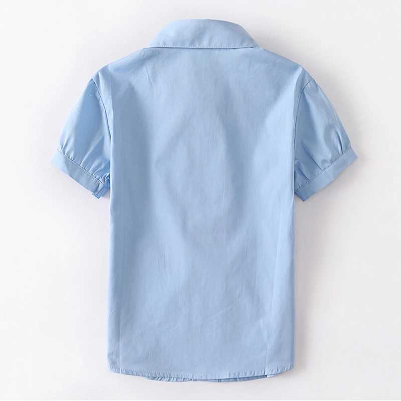 Summer Kids Blue Shirts for Girls School Uniform White Blouses Short Sleeve Preppy Cotton Children Clothing Dresses 6 8 10 14 Y X250806