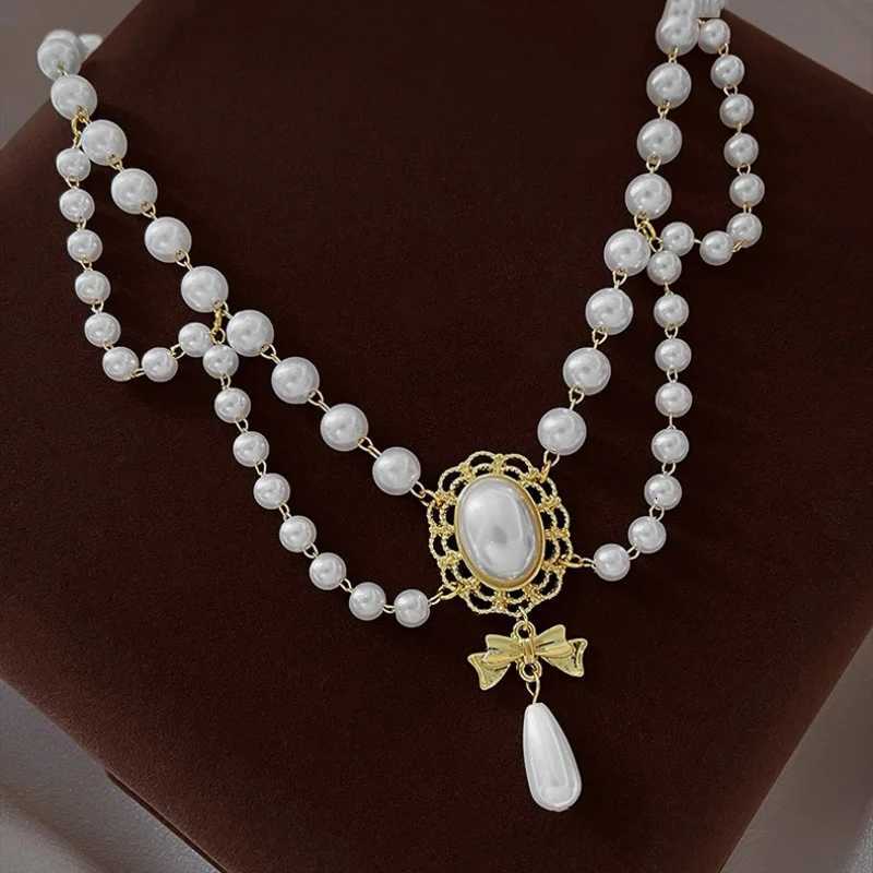 Luxury Imitation Pearl Necklace for Women Elegant Bowknot Pendant Fashion Wedding Bridal Jewelry Accessories Y250805