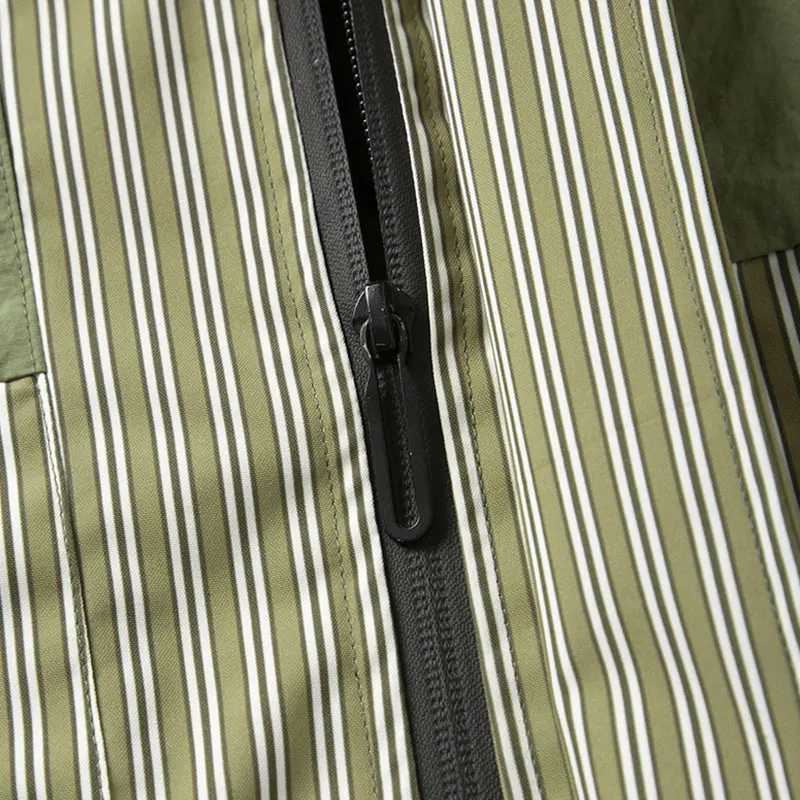 Spring Men Hiking Jacket Stripe Patchwork Windproof Hooded Coat Adjustable Drawstring Travel Jacket Outdoor Camping Cargo Jacket W250806