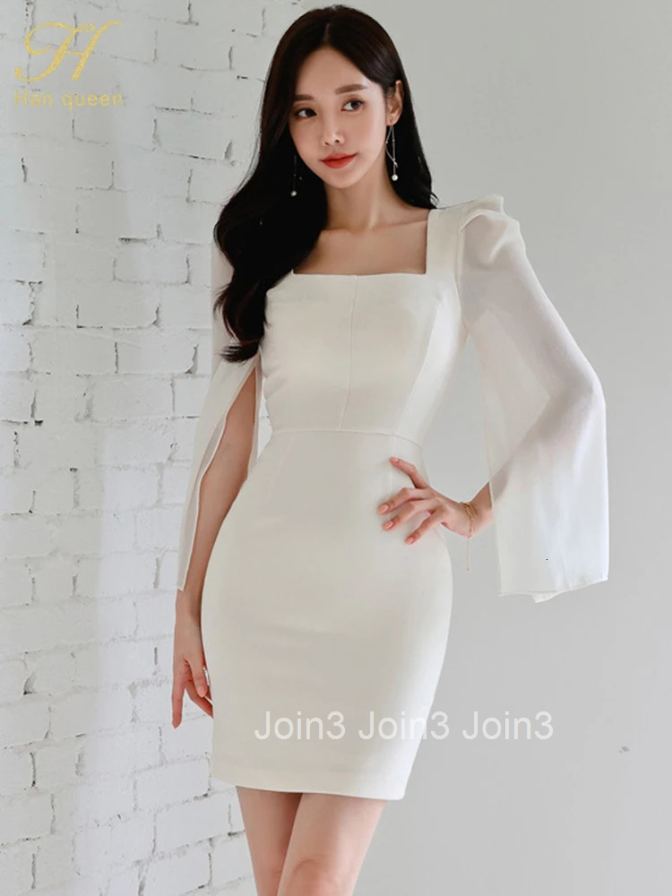 Autumn Vestido Korean Elegant Sexy White Fashion Flare Sleeve Work Party Dress Women Sexy Sheath Pencil Dresses