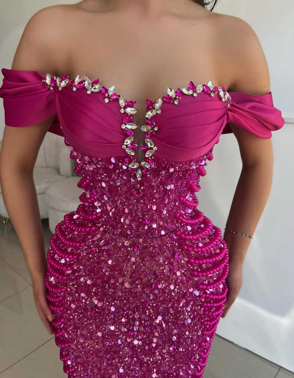 Fashion Mermaid Prom Dress Crystal Beading Off Shoulder Sequined Evening Gowns Formal Party Second Reception Birthday Robes Customized