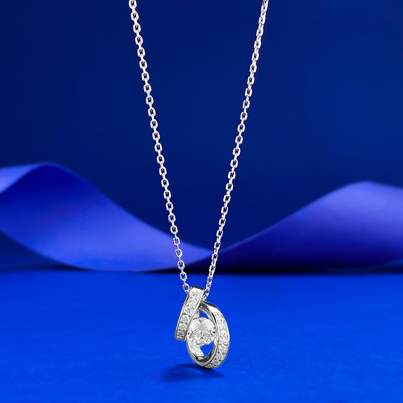 Hui Zhi Wing Jewelry Model S Sier Rotating Heart Inlaid Pendant Fashion Style Telescopic Necklace