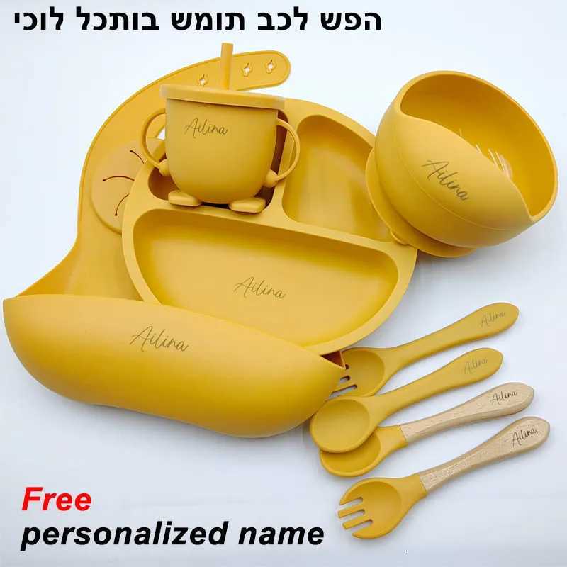 Baby Feeding Plate Sets Suction Bowl Silicone Plate For Kids shpcs Children Tableware Personalized Name Dinner Dishes Cups Spoon X250806