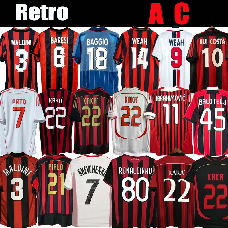 Retro SOCCER JERSEYS Maldini Van Basten Football shirts KAKA 06 07 PIRLO BAGGIO kits 90 91 95 96 97 Gullit 01 02 03 12 14 15 2006 2009 2010 FANS
