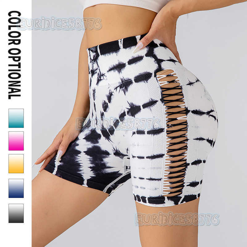 Tie-dye Shorts Side Hollow Tie-dye 3/4 Shorts Hip-lifting Tight Pants Fitness Sports Yoga Pants H250806