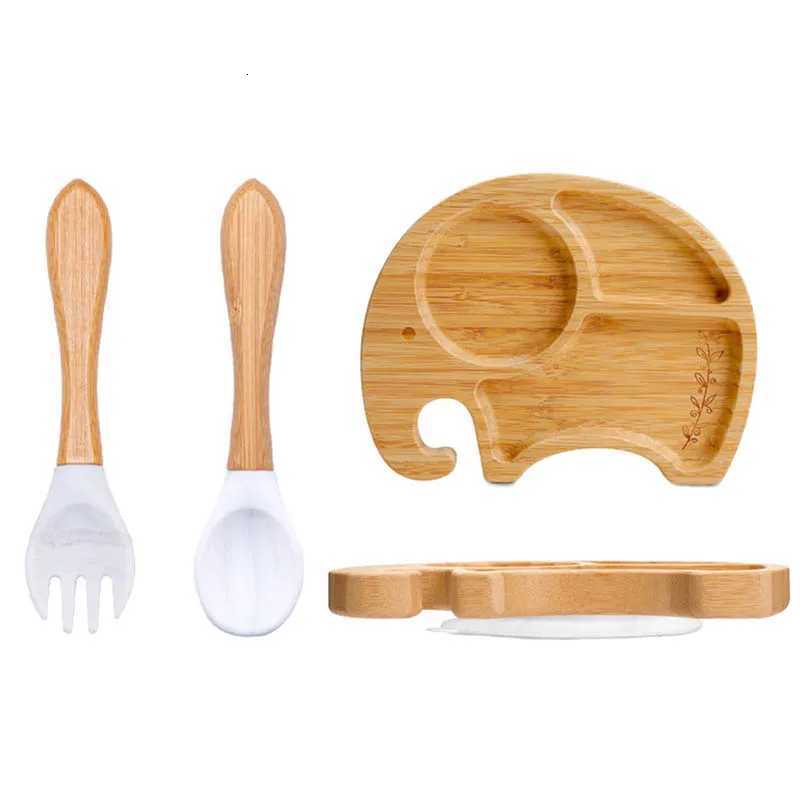 3Pcs Baby Bamboo Plate Silicone Suction Kids Wooden Feeding Tableware Non-slip Dinnerware Baby Tableware for Baby Birthday Gift X250806