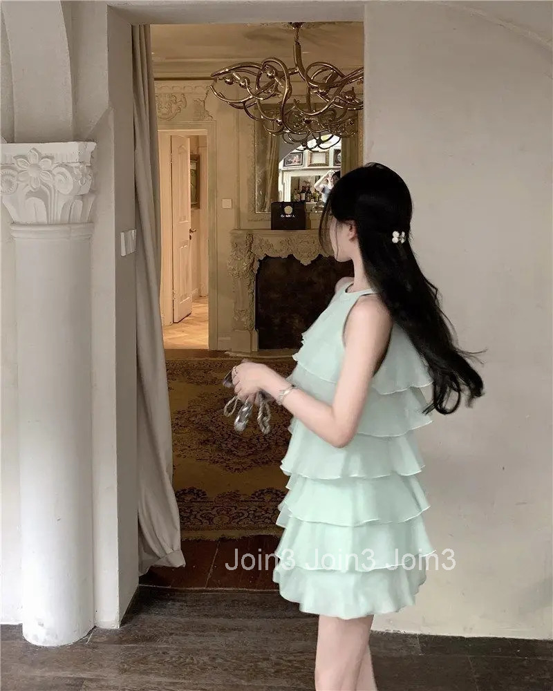 Gagarich Summer Lotus Leaf Splicing Design Dress Elegant Sweet Fashion Off Shoulder Skinny Green Chiffon Vestidos