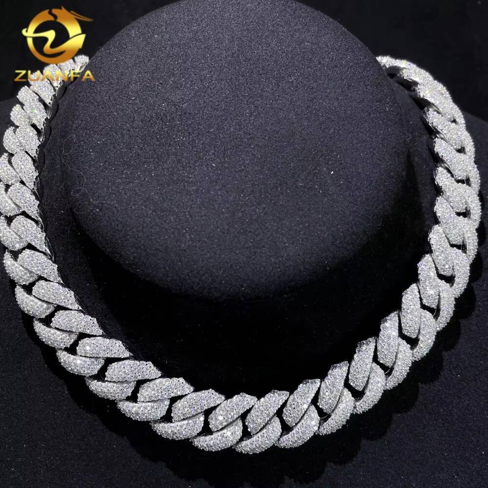 Promotion 3 Rows Moissanite 16MM Hip Hop Men Jewelry Necklace Iced Out Solid 925 Silver Miami Cuban Link Chain
