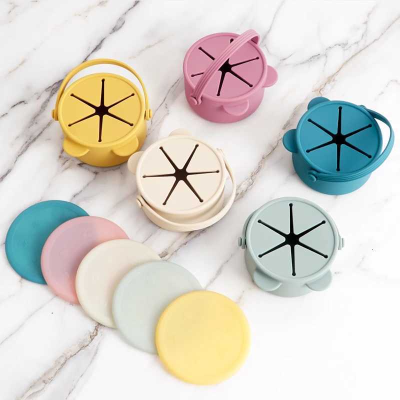 Portable Kawaii Cartoon Bear Shape Baby Silicone Snack Cup Feeding Solid Food Storage Box Container With Lid Baby Supplies X2508061