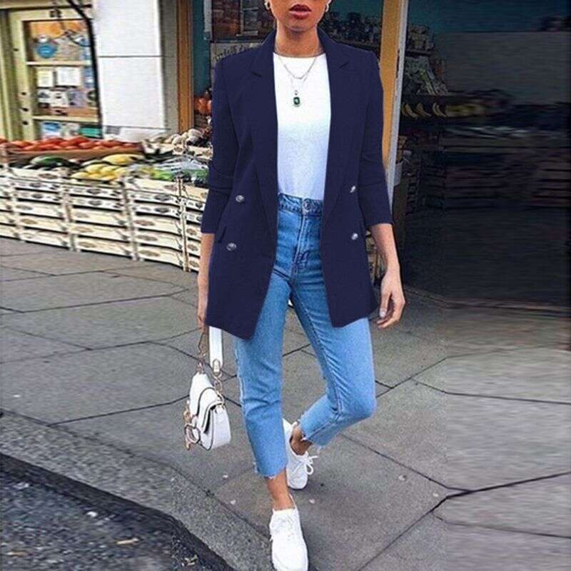 Women's casual temperament button solid color small suit jacket