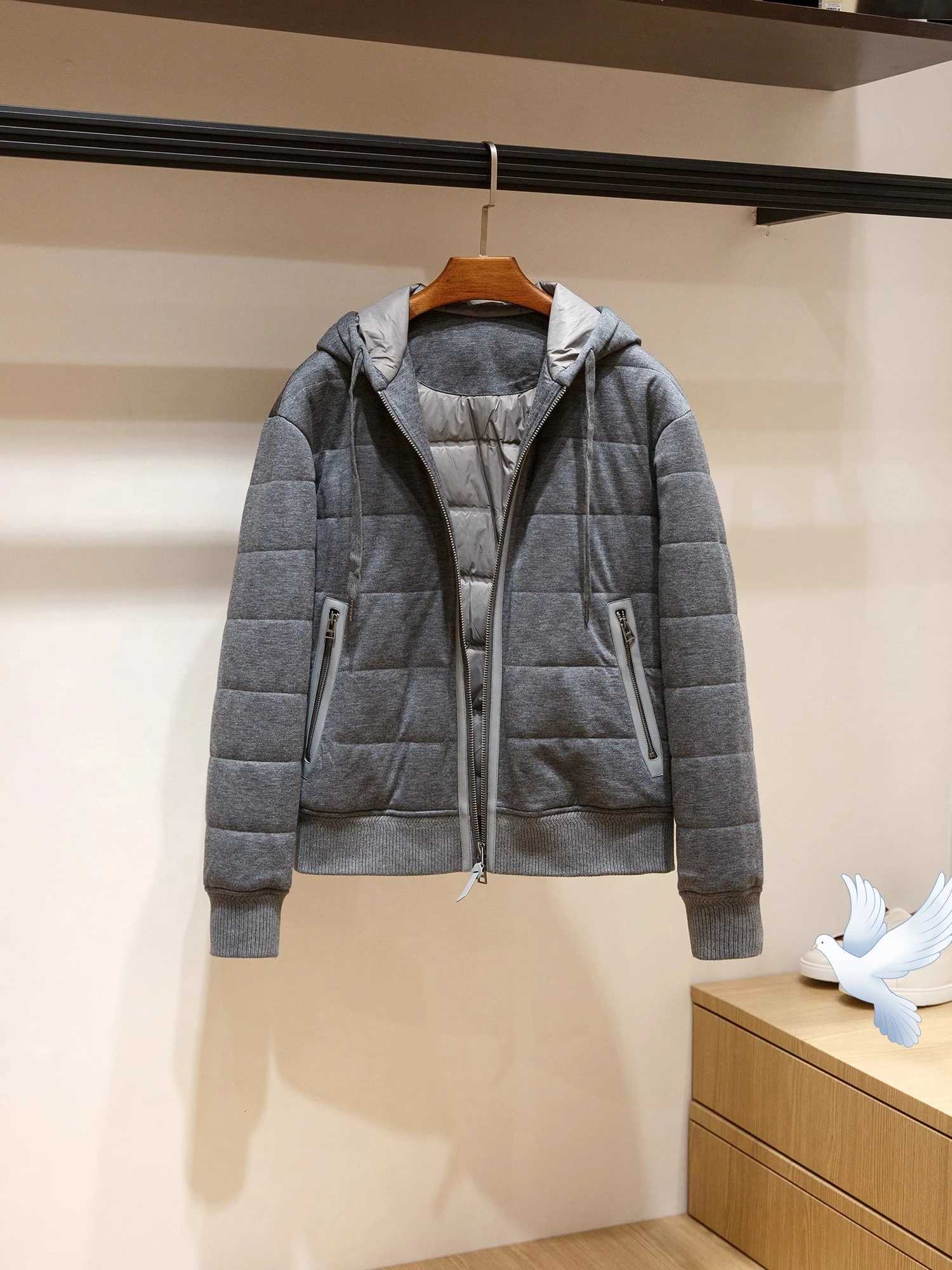 Light luxury Soft and comfortable Wool blend Keep warm in winter Gentleman Hooded white goose down jacket Coat W250806