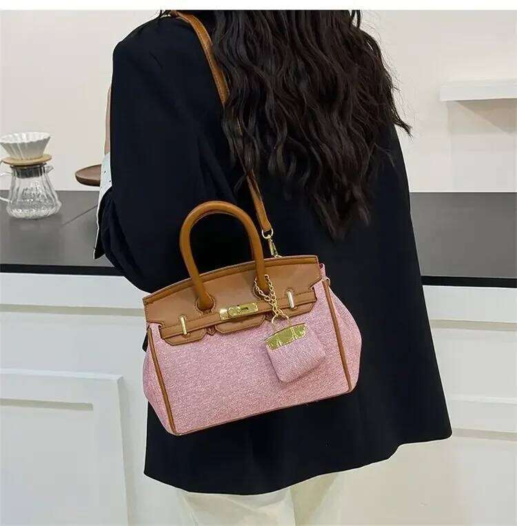 Bohemian Contrast Messenger Bag - New Denim & Leather Crossbody, Versatile Pendant Design for Beach/Brunch/Art Gallery