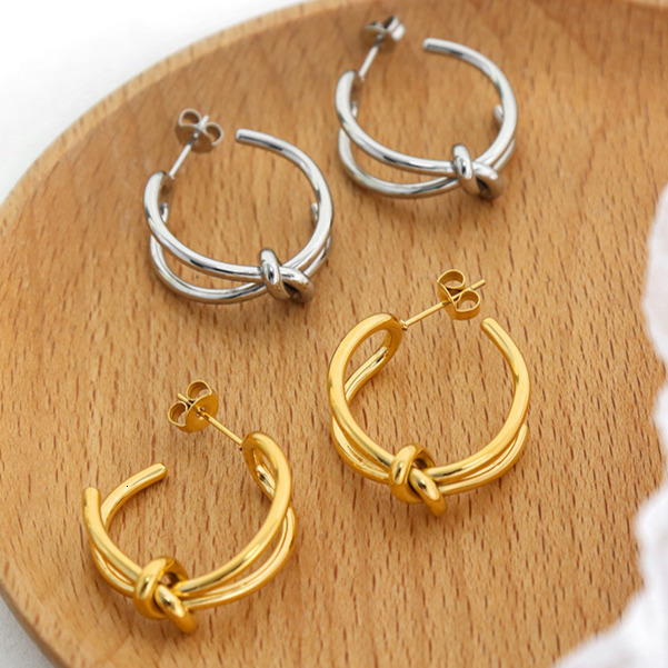 Free Shipping Designer Luxury Jewelry Fashion Knot Style Personality Titanium Steel Earrings Simple Non-fading Ear Accessories