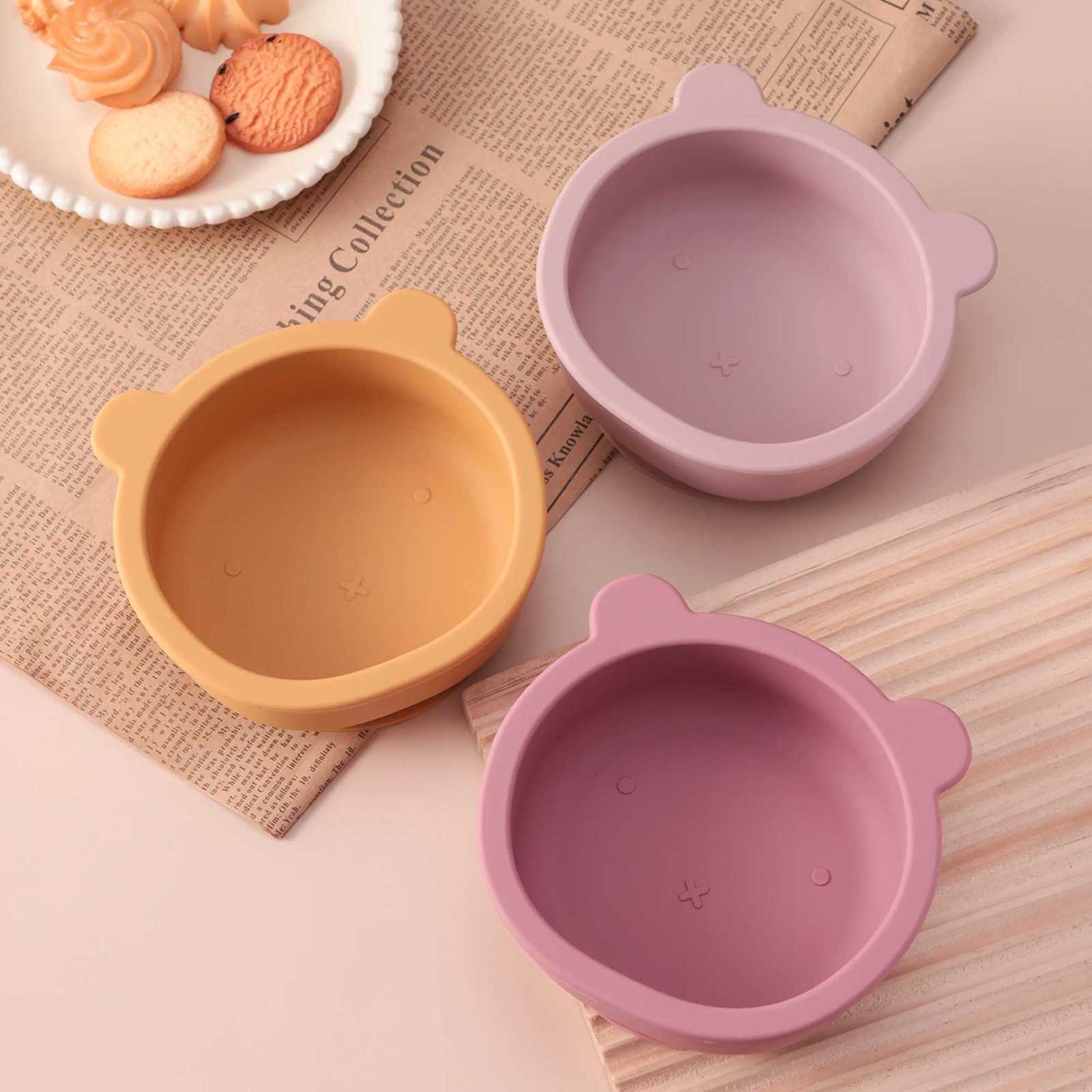 1PCS Silicone Cartoon Bear Suction Feeding Bowl Self Training Dish Toddler Dinnerware BPA Free Anti-slip Childrens Tableware X250806