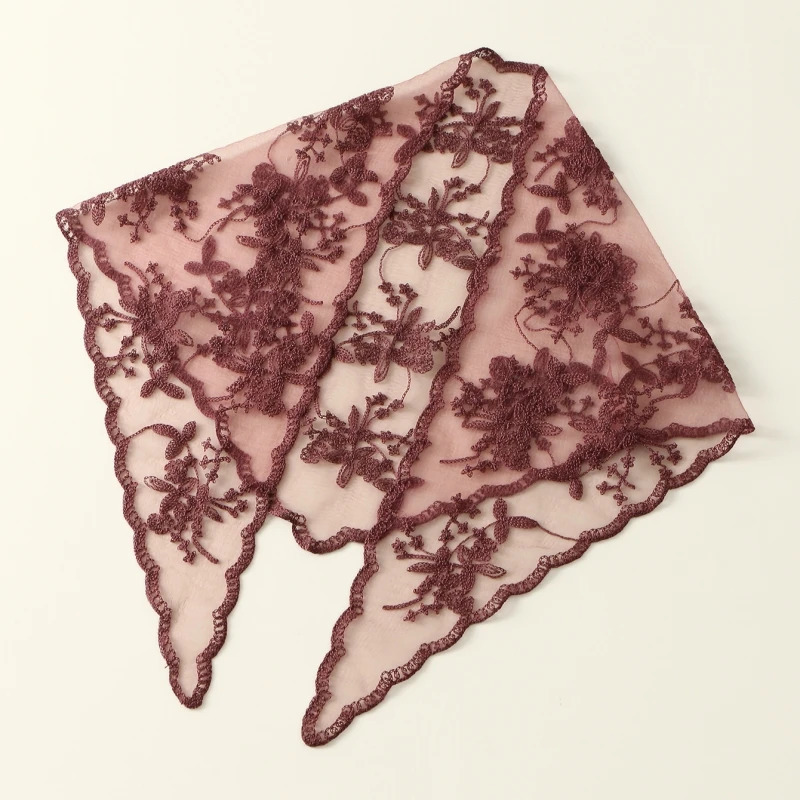 Elegant Lace Scarf Hollow Out Embroidery Foulard Bandana Solid Color Triangular Scarf Thin Vintage HandkerChiefs for Hair Woman 250806