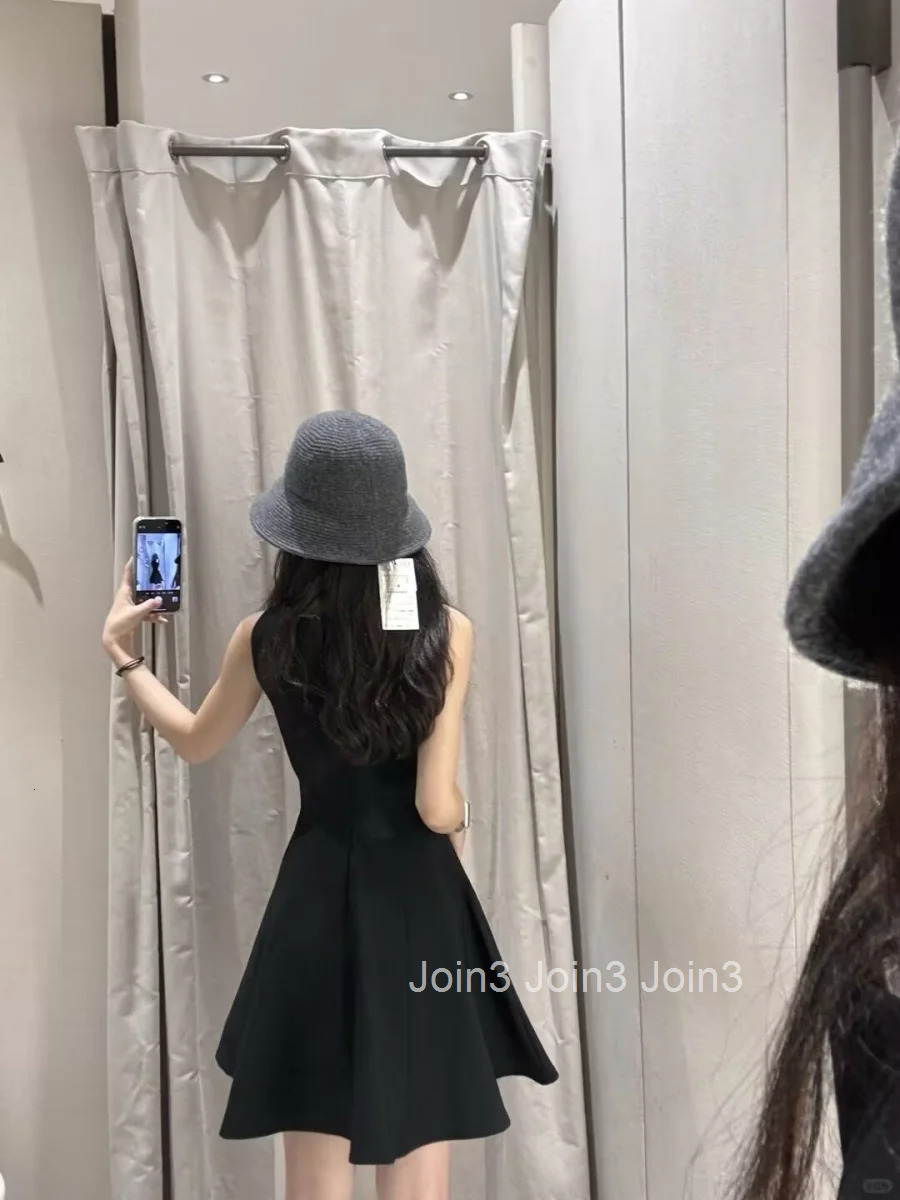 ETJAutumn/Winter New TRAF womens elegant sexy wide swing waist sleeveless boat neck short dress Little black dress 3067230