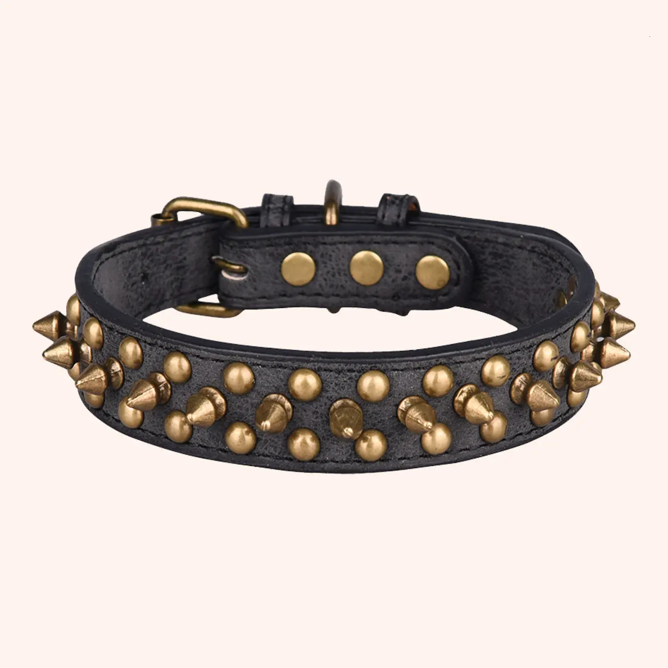 CP037-1--Vintage brass rivet heavy-duty adjustable pet dog collar round head rivet paired with wear-resistant PU leather. 250805