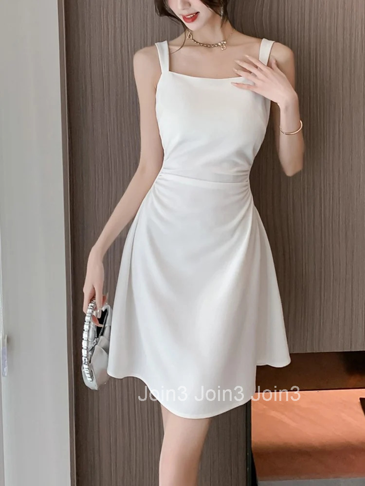 Women Classic Black White Suspender Dress Elegant Lady Daily Temperament A-line Mini Dresses Female Fashion Party Waist Dress