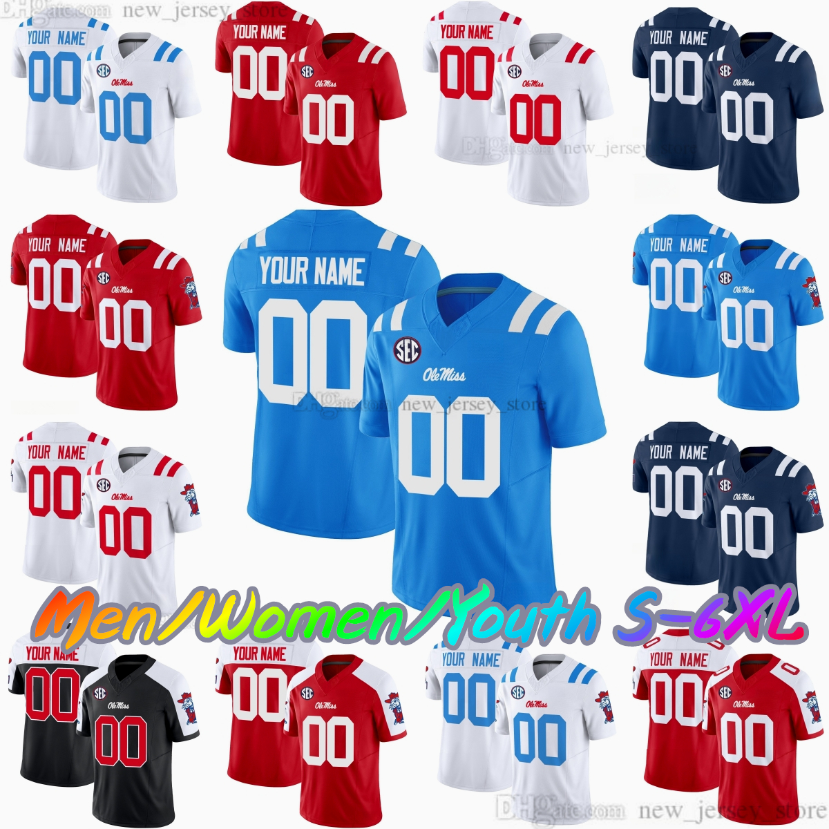 2025 Custom S-6XL Ole Miss Rebels College Football Jersey 2 Jaxson Dart 21 Henry Parrish Jr. 13 Austin Simmons 3 Antwane Wells Jr. 18 Archie Manning 19 Lee Stitched Jerseys