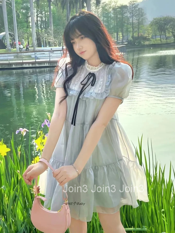 Mesh Dress Womens Spring Summer New Japanese Splice Cuteore Dresses Fashion Elegant Sweet Chiffon Dress Womens