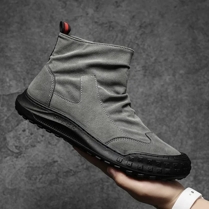 Mens Boots High Cut Workwear Shoes Autumn Zipper Pleated Non Slip Comfort Thick Soled Wearresistant Fashion Flat 250801