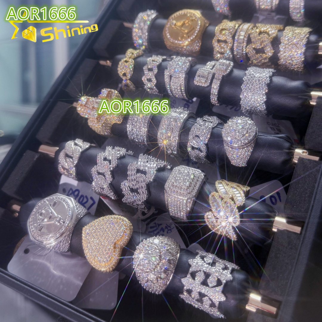 925 silver plated white gold VVS diamond hip hop moissanite men's ring