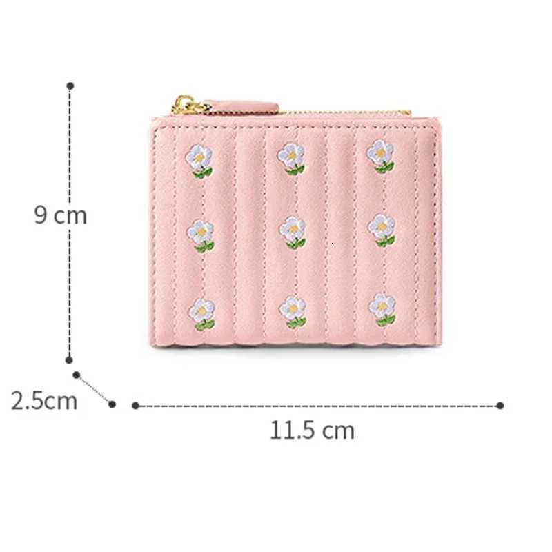 Folding Short Wallets Women Floral Embroidery PU Leather Texture Wallet Money Coin Bags Fashion All-match Designs Card HoldersXJ250806