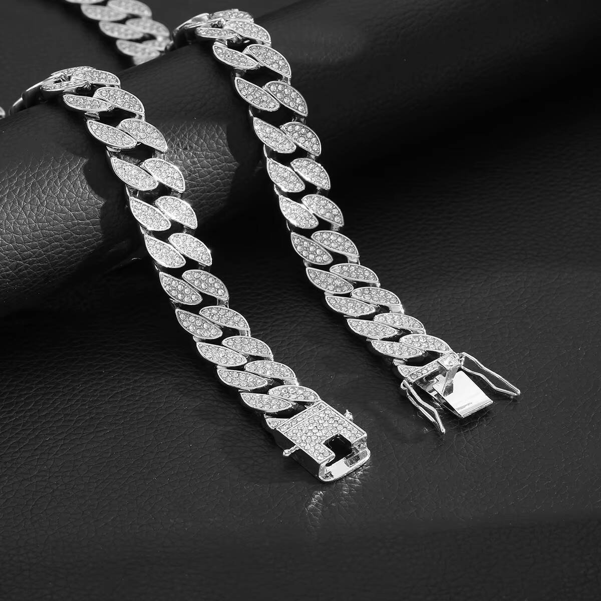 Cross-border Mens Cuban Chain Necklace Full Diamond Cool 16mm Street Trend Hip Hop Style Gold Plated-Source Fashion Chains