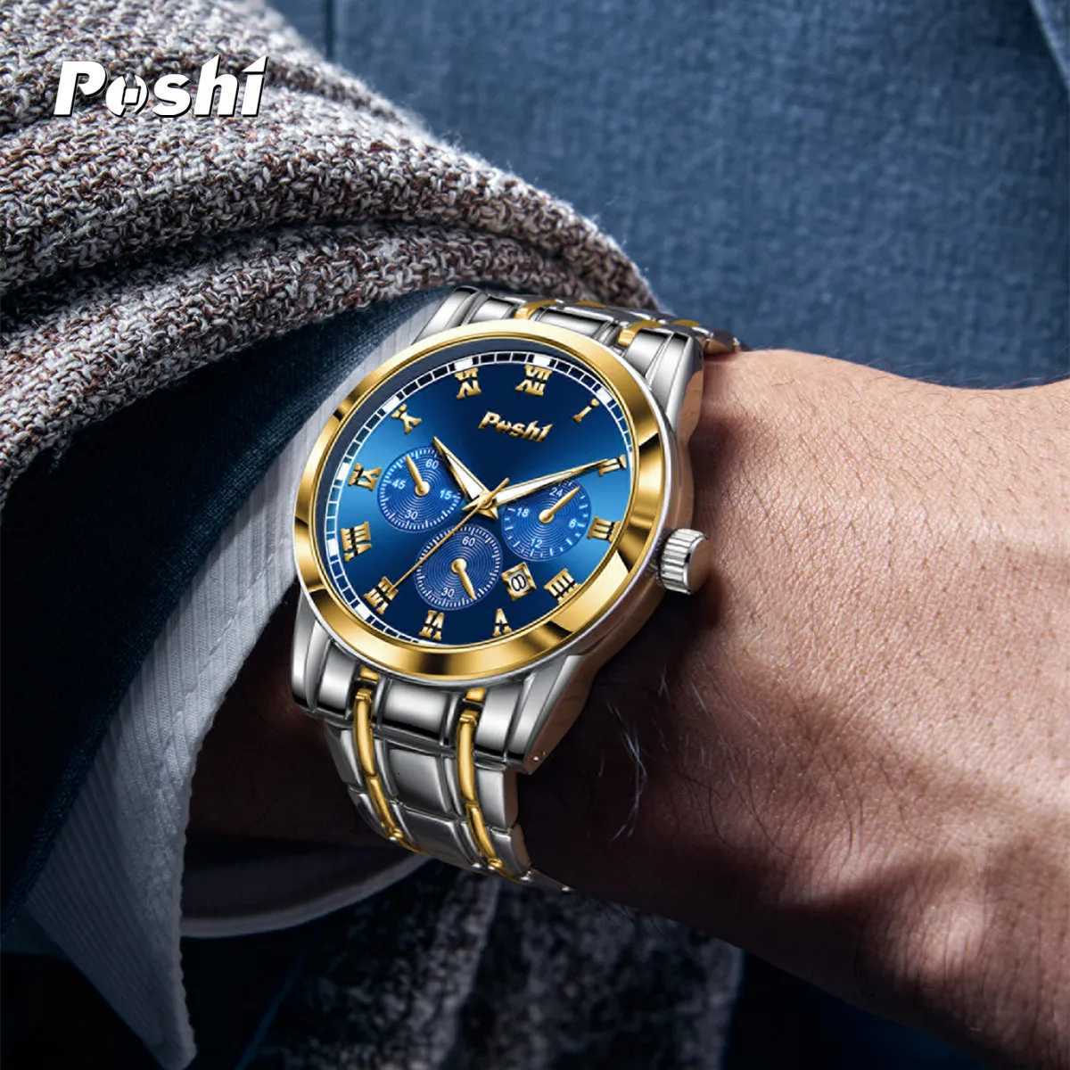 POSHI Fashion Mens Business Wristwatch for Men Quartz Original Clock Luminous Hands with Date Life Waterproof W250806