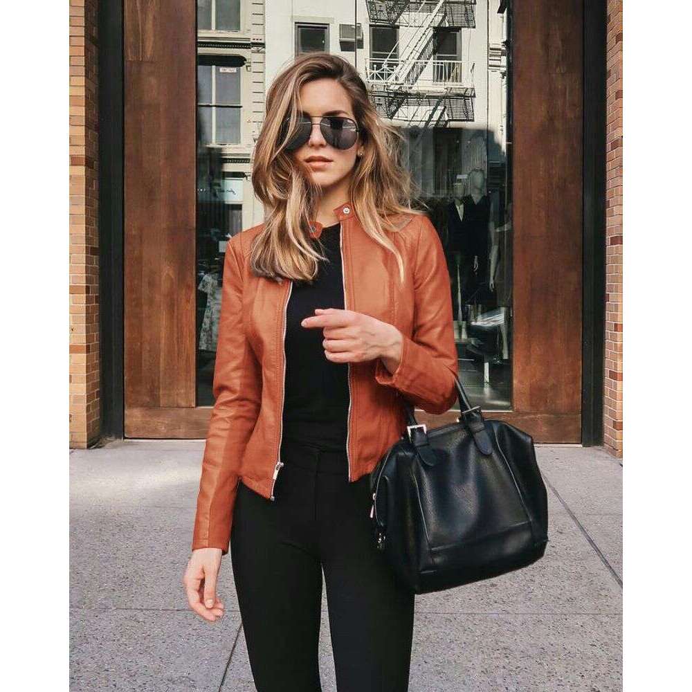 Women's fashion leather PU suit small jacket