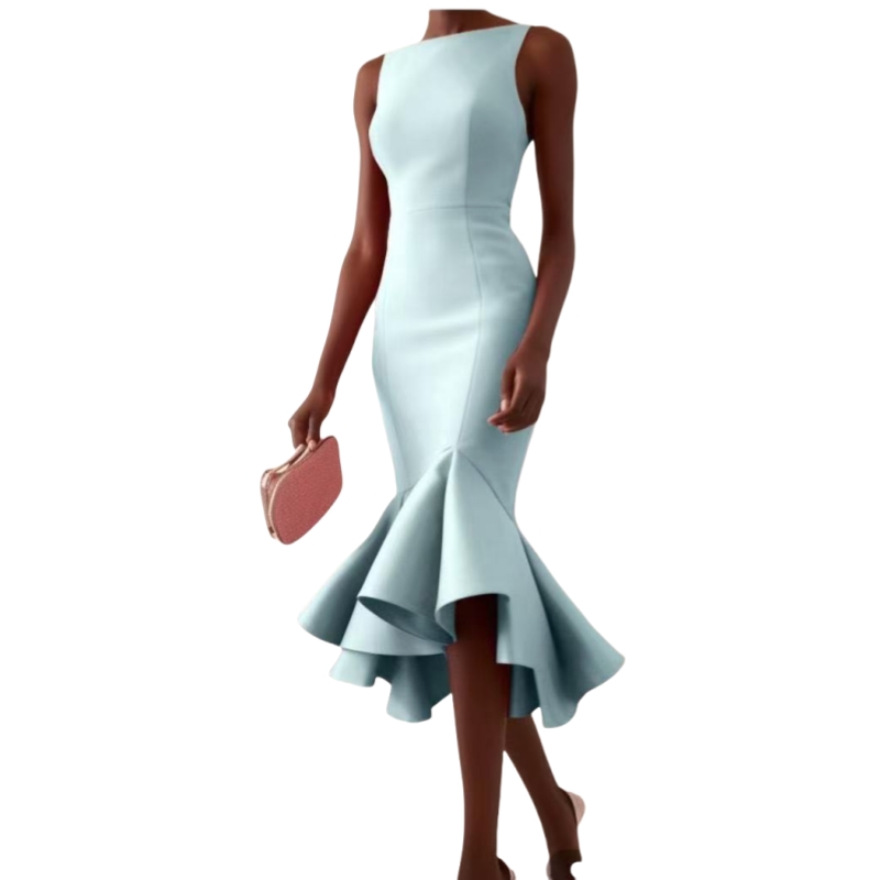 Simple Tea Length Mermaid Prom Dresses Jewel Neck Sleeveless Satin Special Occasion Birthday Party Gown Evening Dress