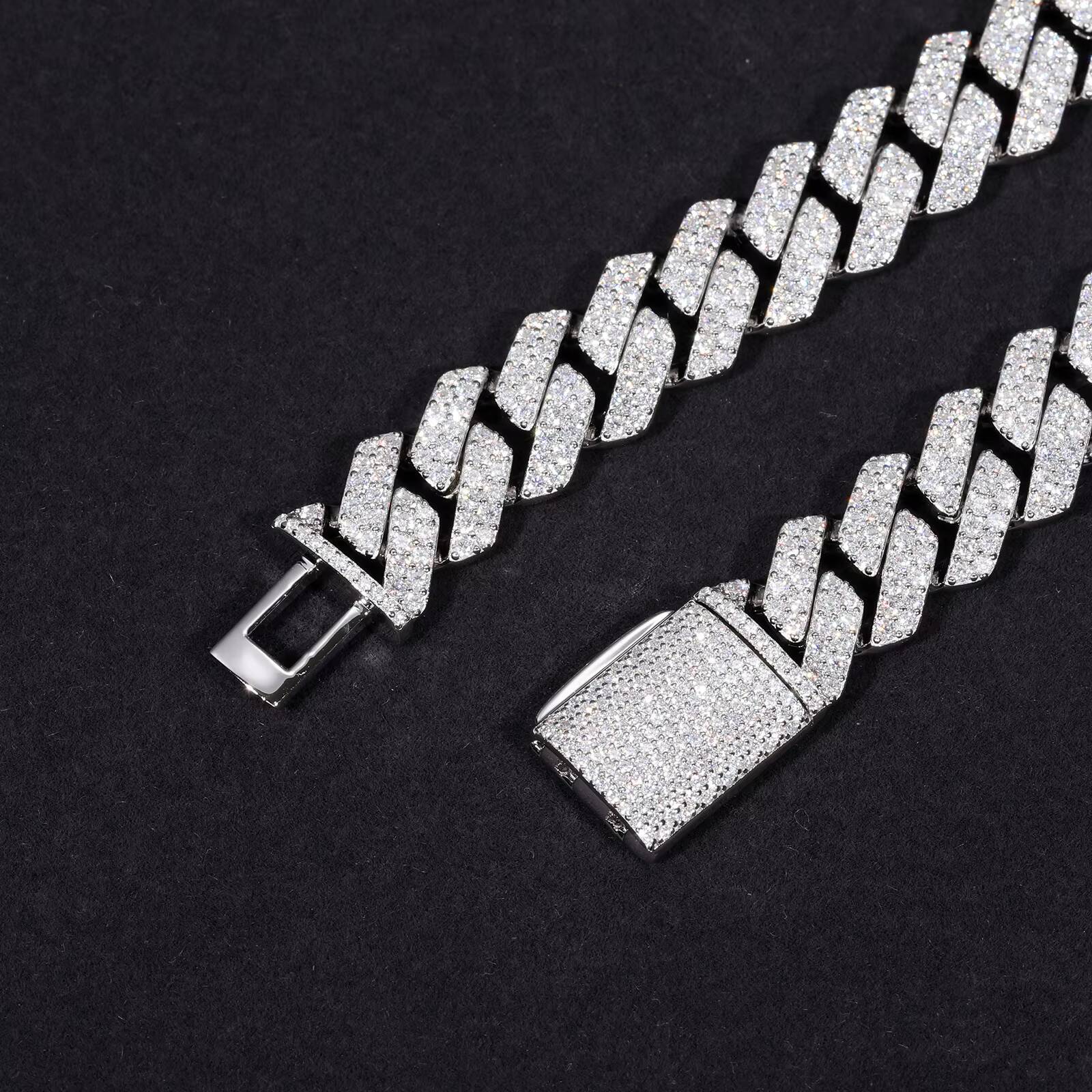 Rappers Fashion Gift Jewelry 14mm 18K White Gold Plated 925 Sterling Silver VVS Moissanite Diamond Iced Out Cuban Link Chain